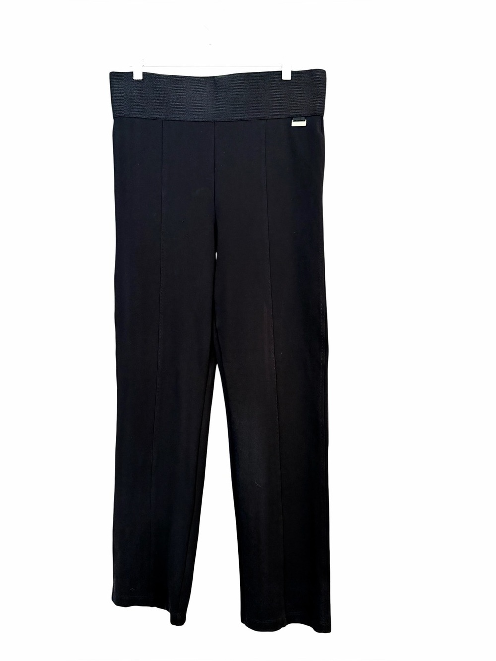 Calvin Klein Black Power Stretch Ponte Straight Legging Pants Large High Waist